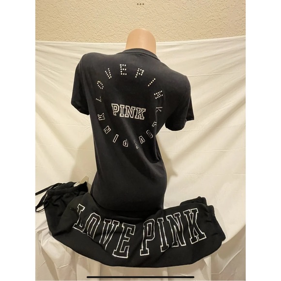 NEW VICTORIAS SECRET PINK BLING VARSITY FULL ZIP & LEGGINGS or JOGGERS 2PC SET - Picture 5 of 8